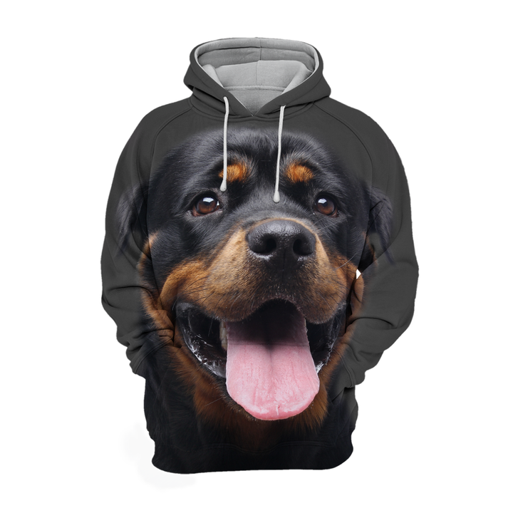 Unisex fleece pullover with a bold Rottweiler graphic, perfect for pet lovers, soft and comfortable.
