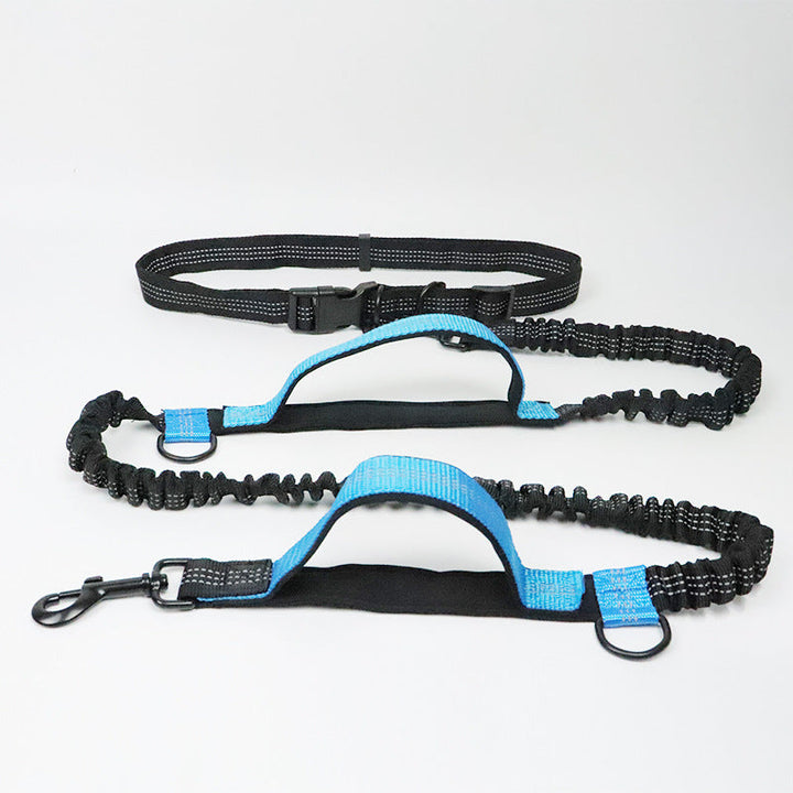 Packaging of the hands-free dog leash highlighting its seatbelt function and adjustable pet safety features.