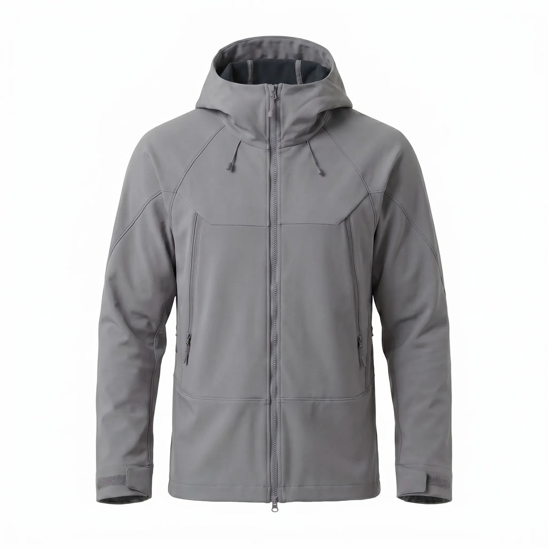 Unisex hooded outdoor jacket for men & women, protecting against elements during hiking & trekking.