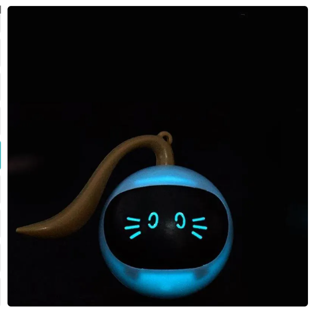 Rechargeable interactive cat toy with LED lights, designed in a fun spherical shape for pets