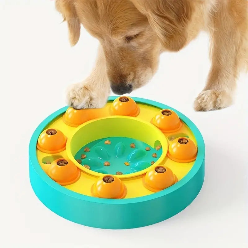 Pet slow feeder bowl, a blue plastic digestion aid and puzzle toy for dogs and cats