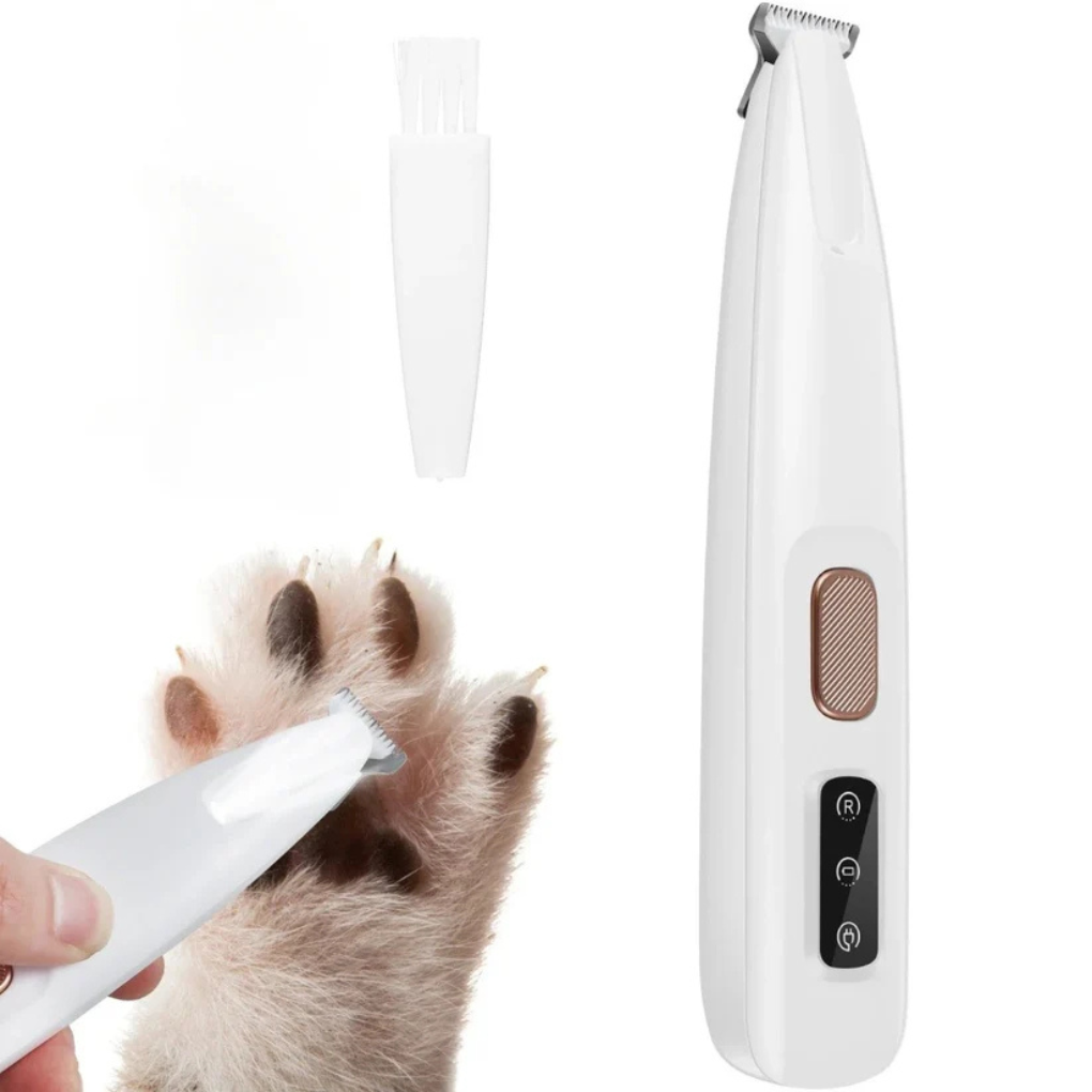 Unisex LED pet grooming trimmer for dogs and cats, quiet operation, rechargeable for paw, ear, and facial trimming.