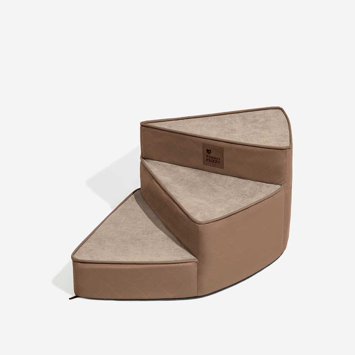 Water-repellent faux leather pet stairs in a neutral color