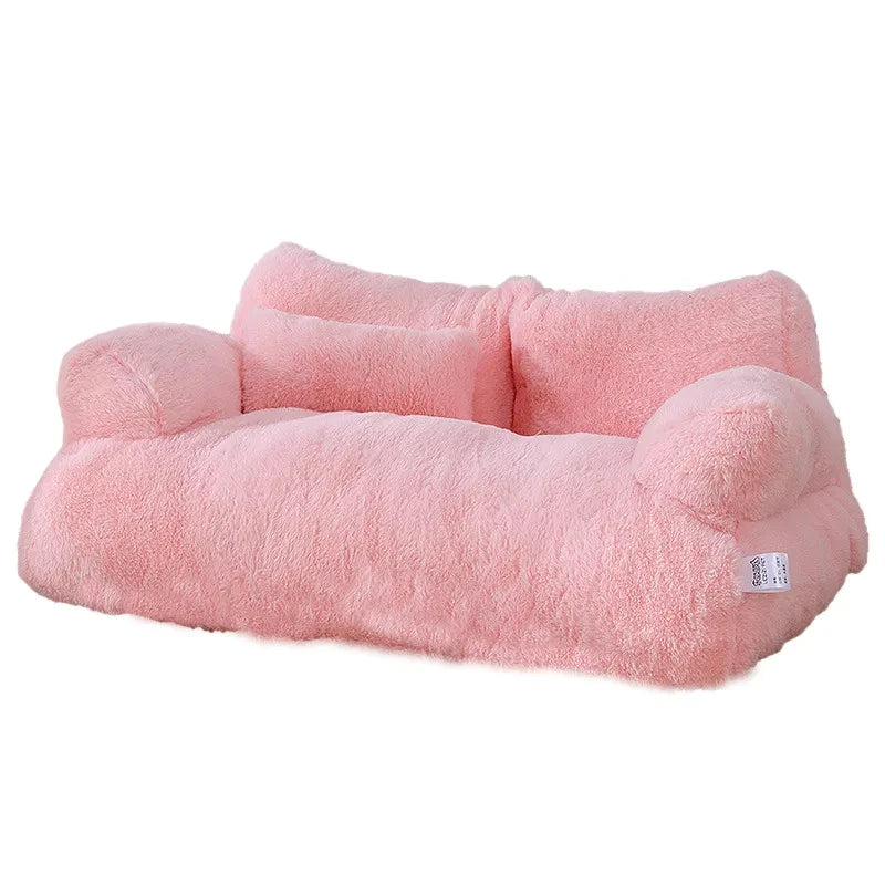 Unisex luxury plush pet sofa bed for cats and dogs with soft washable cushion and anti-slip base