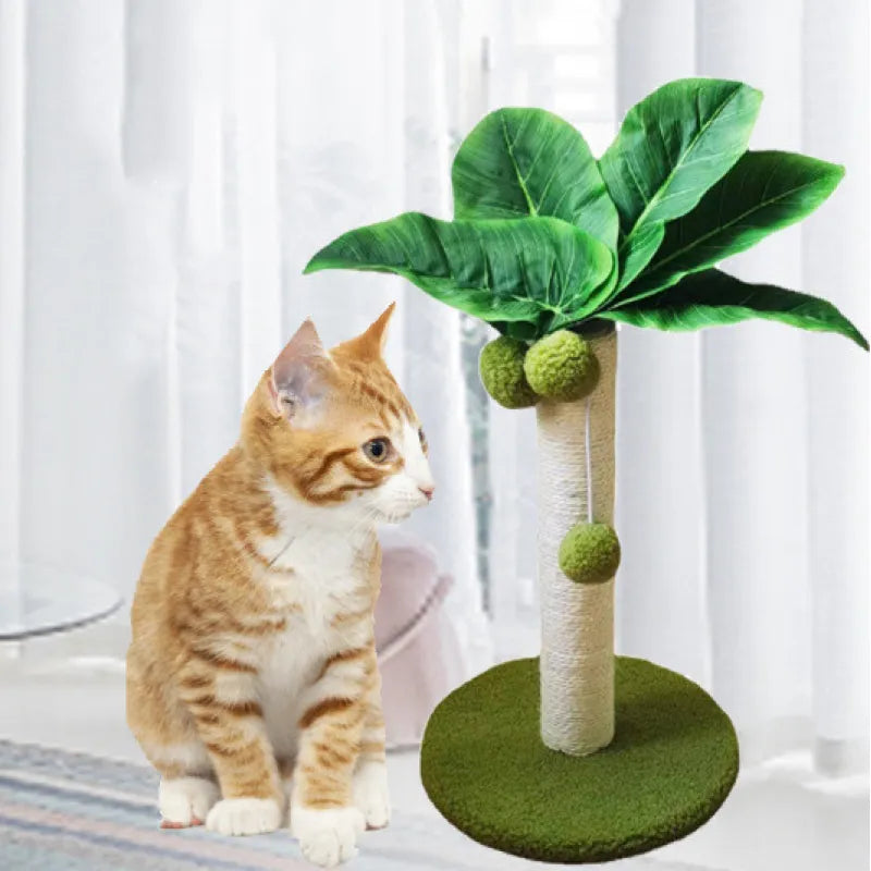 Unisex palm tree cat scratching post with sisal rope & dangling play balls for claw care