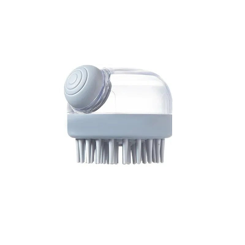 Versatile pet grooming brush with shampoo dispenser, ideal for gentle and thorough cat and dog washing