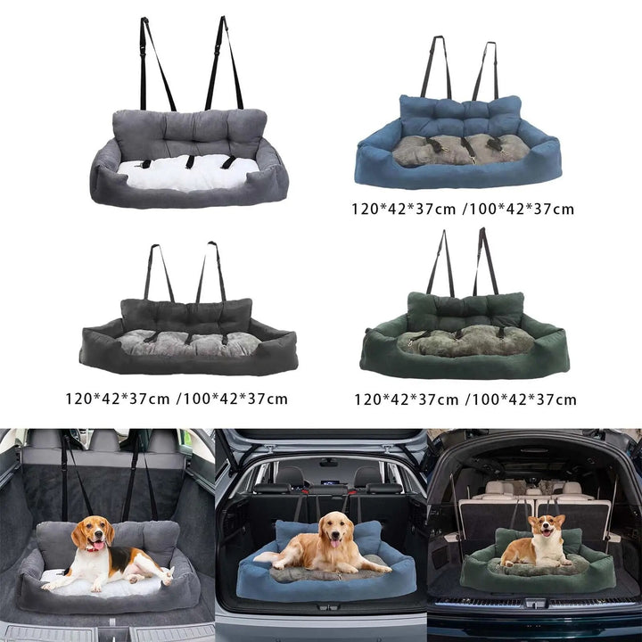 Unisex pet car booster seat console pad, plush gray, for small dogs & cats, comfortable travel bed.