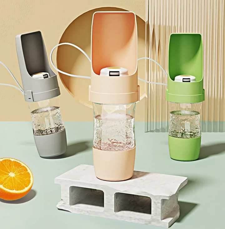 Unisex pet travel water bottle & food dispenser, portable for dogs & cats