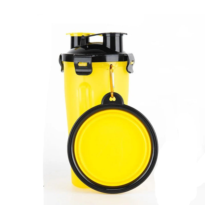 Unisex portable dog water bottle & food bowl set for pet travel, 2-in-1 design with collapsible bowl