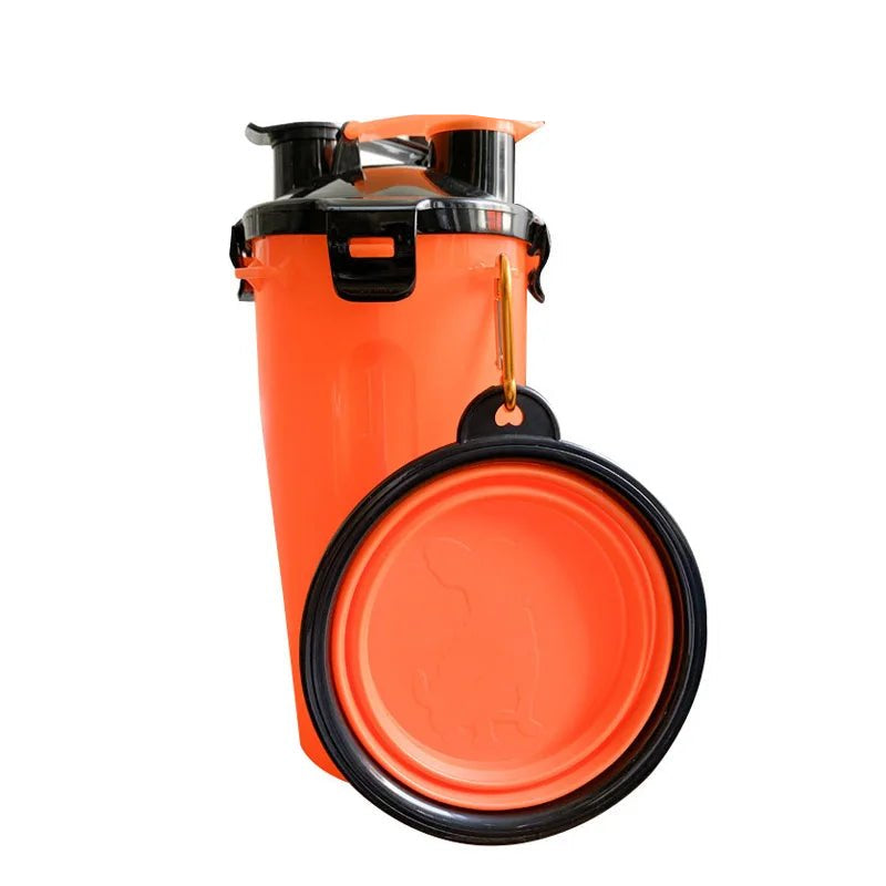 Outdoor pet gear: portable dog water bottle with collapsible silicone food bowl, easy to carry