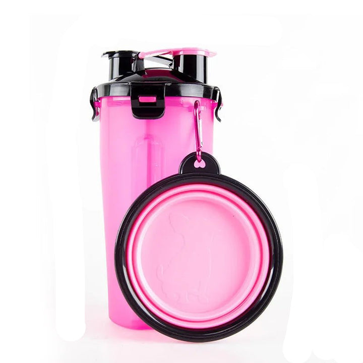 Travel-friendly dog water bottle and food bowl combo, ensuring your pet stays fed & hydrated