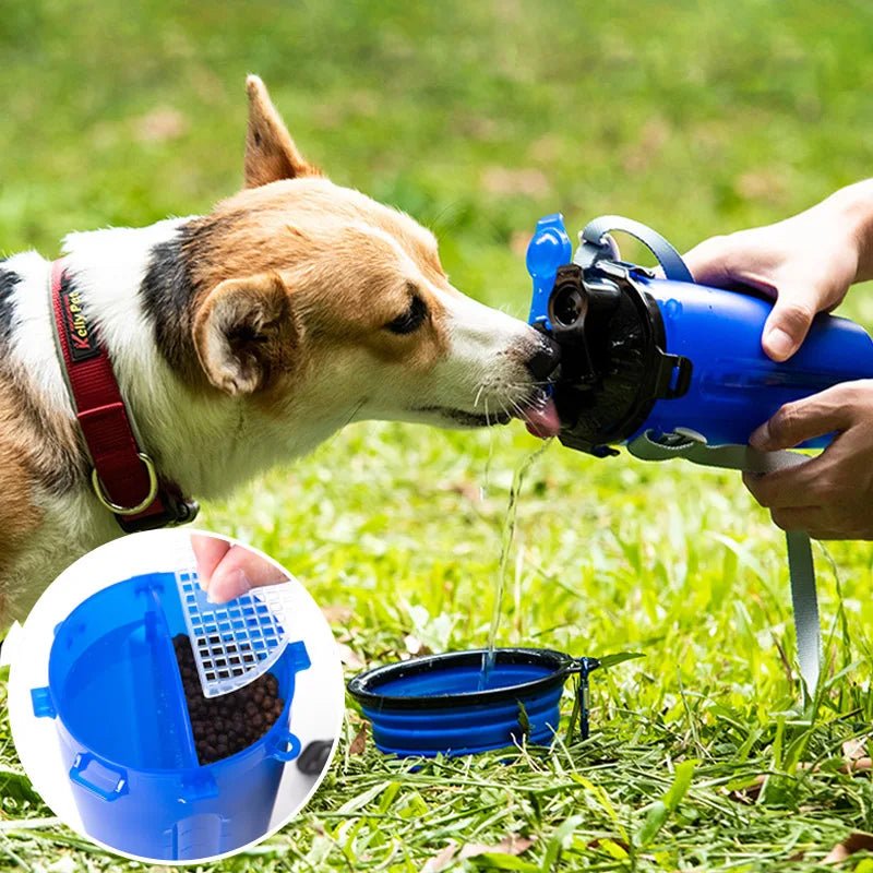 Two-in-one portable dog water bottle and food bowl, essential pet accessories for travel & outdoor