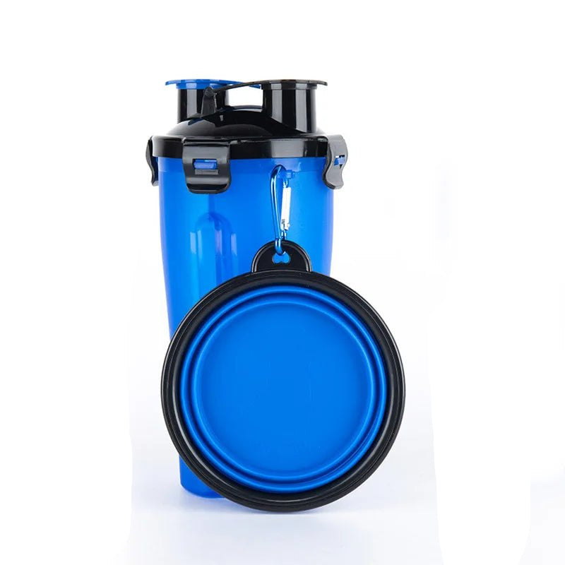Dog travel set: portable water bottle and attached food bowl, a must-have for outdoor pet adventures