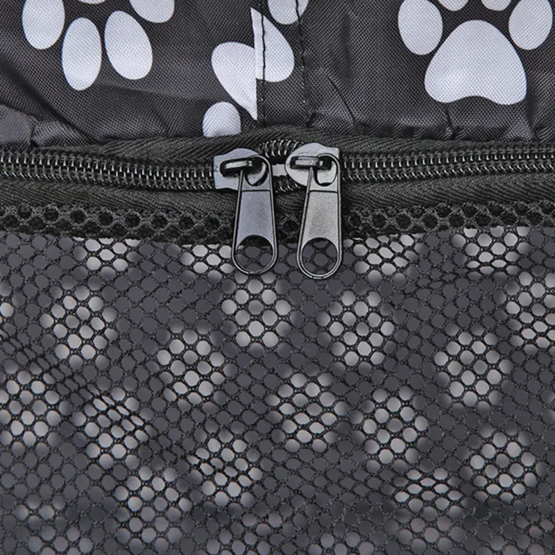 Pet supplies: gray foldable dog crate with black paw patterns, an excellent solution for pet travel.