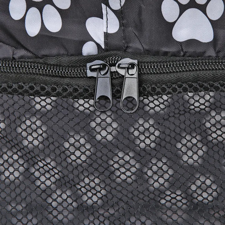 Pet supplies: gray foldable dog crate with black paw patterns, an excellent solution for pet travel.