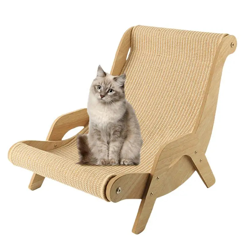 Unisex sisal cat lounge and scratching chair, natural wood frame, durable pet furniture