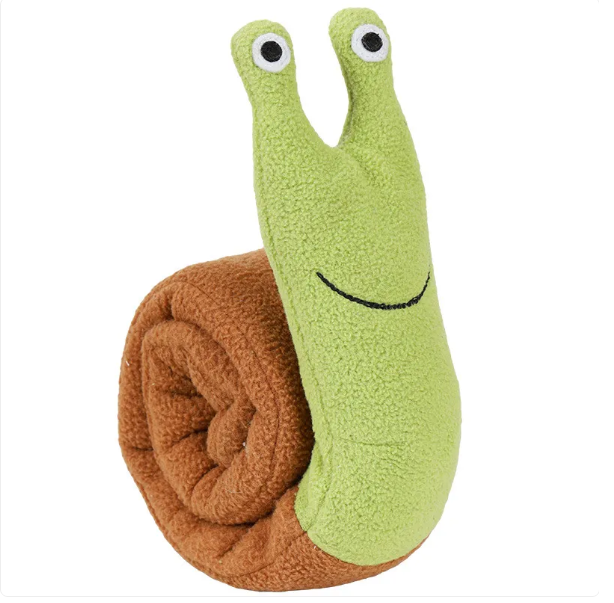 Interactive pet supplies: snail plush dog toy featuring a snuffle, squeaker, and crinkle