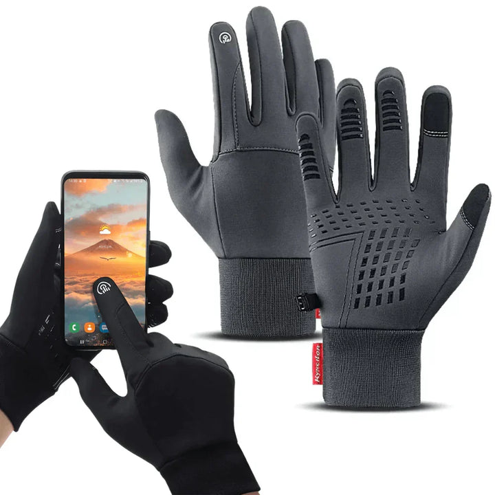 Touchscreen compatible ThermaGuard gloves, keeping hands warm while using devices in winter.