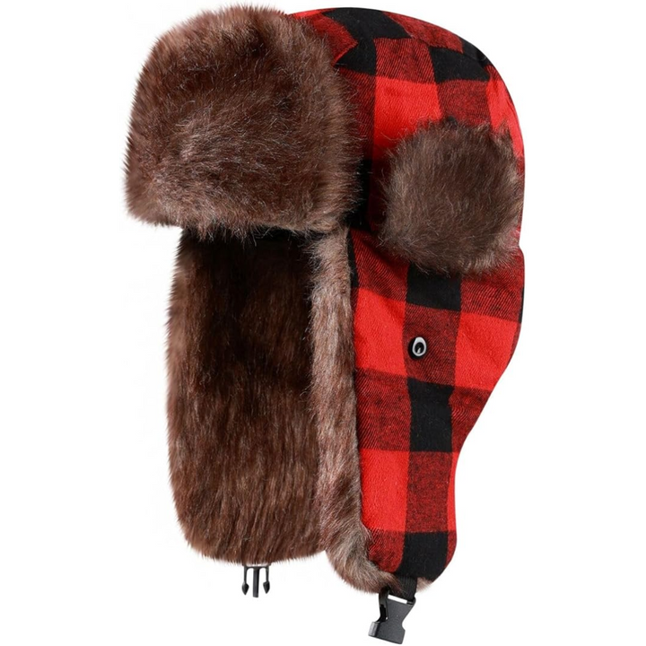 Cozy faux fur lined winter hat, a stylish and warm trooper hat for men and women in snow and cold.