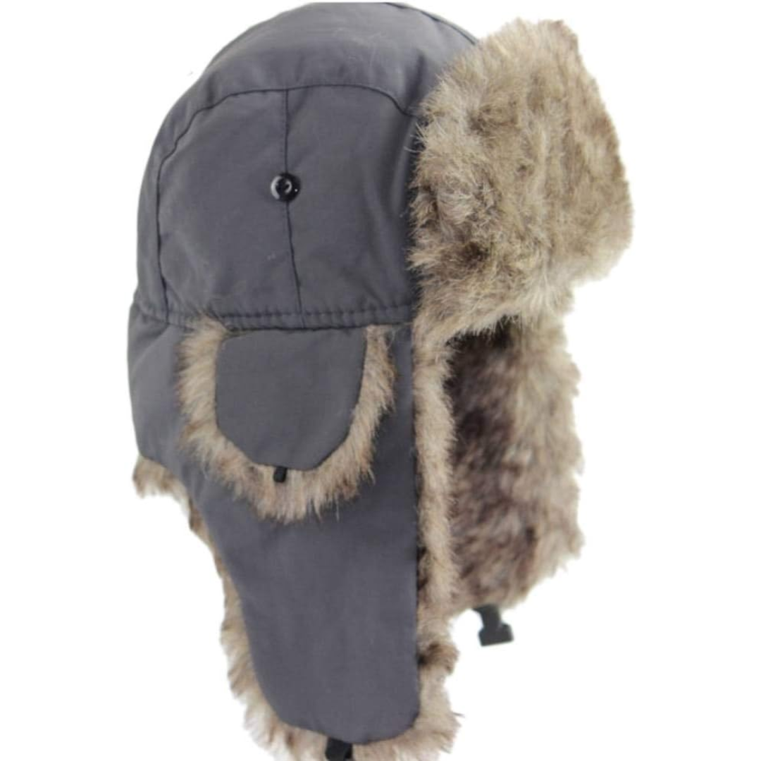 Snug fit winter hat with warm faux fur, designed as a unisex trapper hat for ultimate comfort in snow.