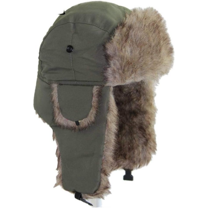 Stylish faux fur trapper hat, providing excellent warmth and protection as a winter hat for outdoor use.