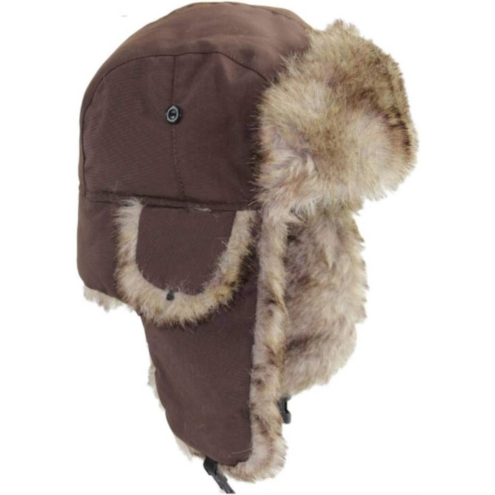 Heavy-duty cold weather hat, a unisex trapper style with soft faux fur and secure ear flaps for winter.