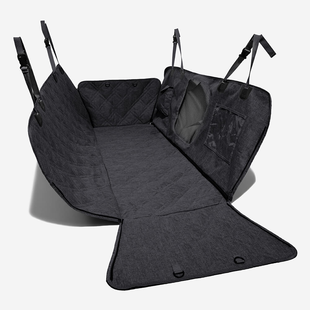 Pet travel gear: waterproof dog car seat cover, black Oxford fabric for scratch protection