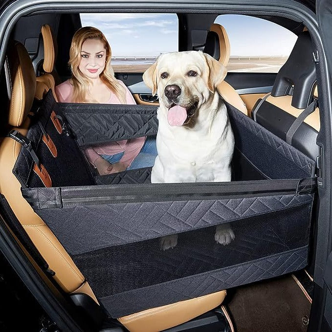 Unisex waterproof padded dog car seat cover with memory foam, protecting backseat during pet travel