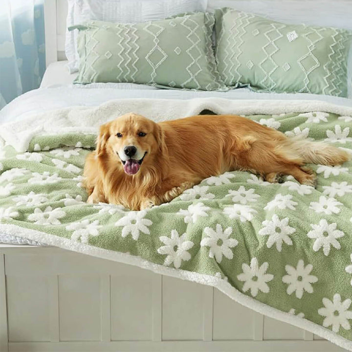 Gray waterproof pet mat, sherpa fleece comfort for dogs and cats, doubles as a versatile travel blanket.