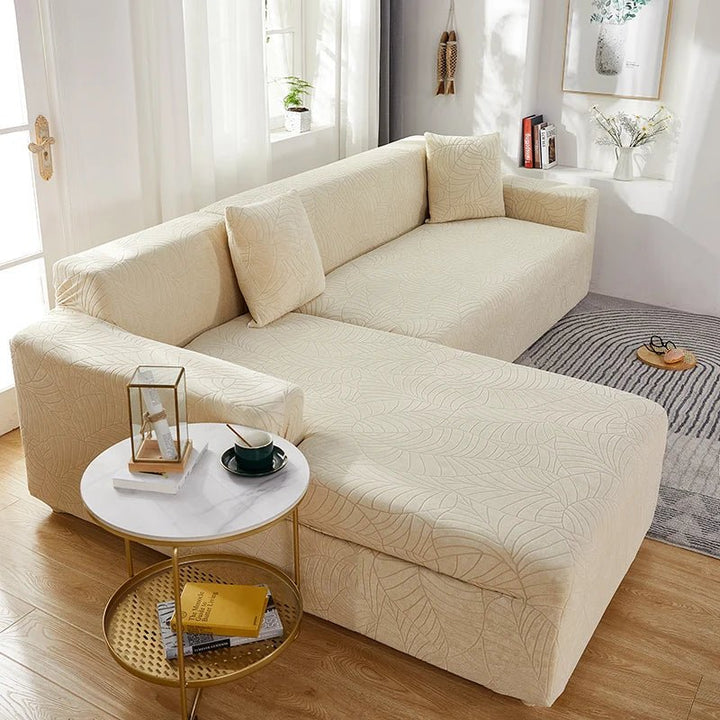 L-shape sofa slipcover, stretch polyester furniture protector, universal fit for your living room couch.