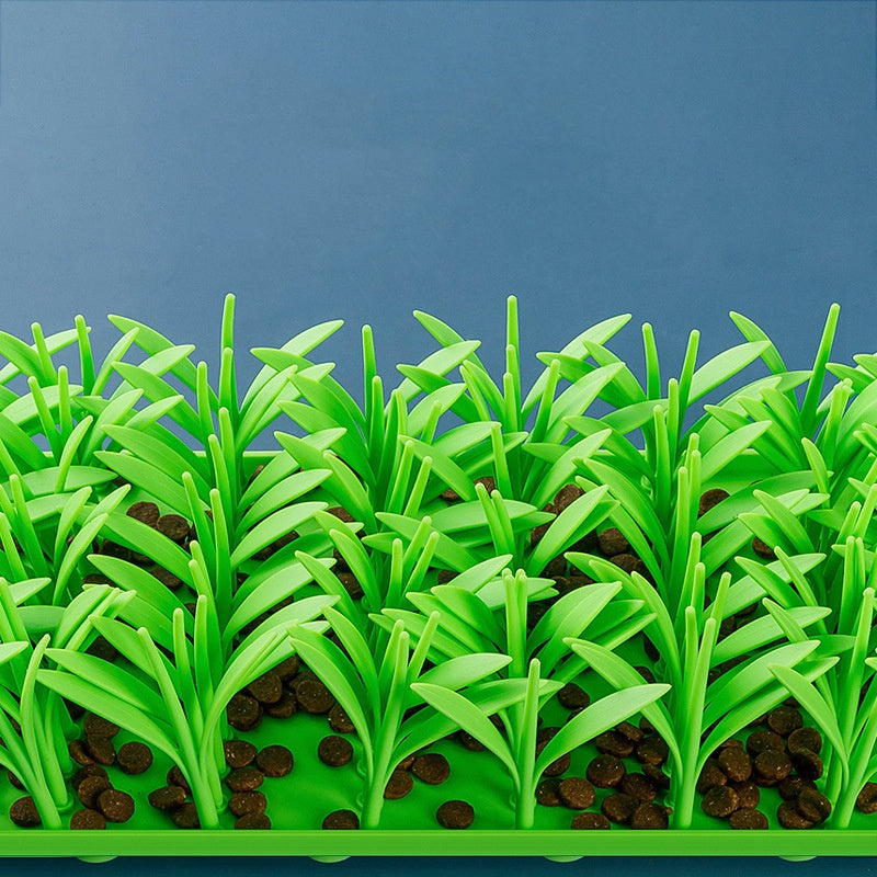 Cat feeding mat, durable silicone, vibrant green with grass design, perfect for pet accessories