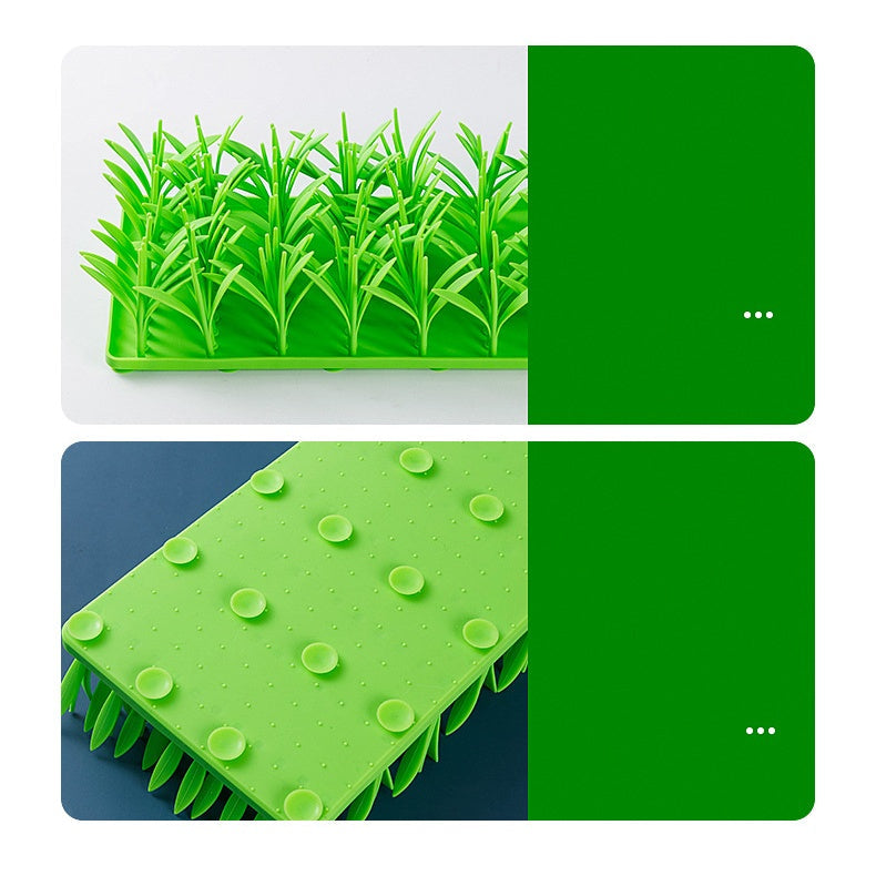 Rectangular vibrant green silicone pet feeding mat, grass design, essential for pet bowl areas
