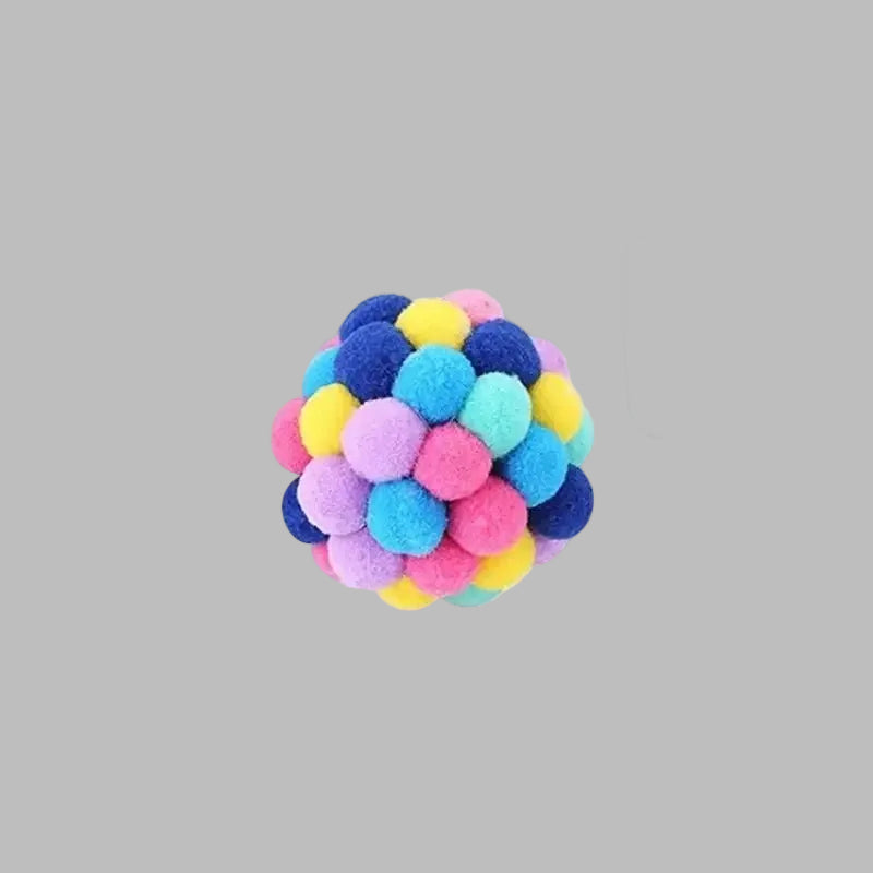 Vibrant plush cat balls, soft and colorful, for interactive pet play and chasing fun for cats.