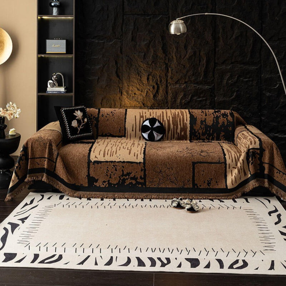 Vintage chenille anti-scratch sofa protector throw, retro design furniture shield for pet friendly homes