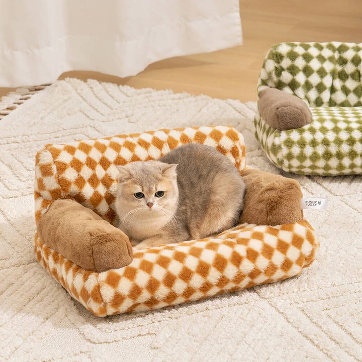 Durable & washable pet bed: 'Vintage Diamond' sofa for cats and tiny dogs