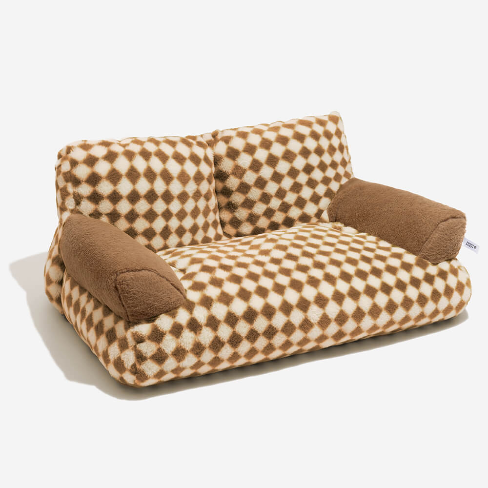 Washable 'Vintage Diamond' pet sofa bed, combining hygiene with classic design