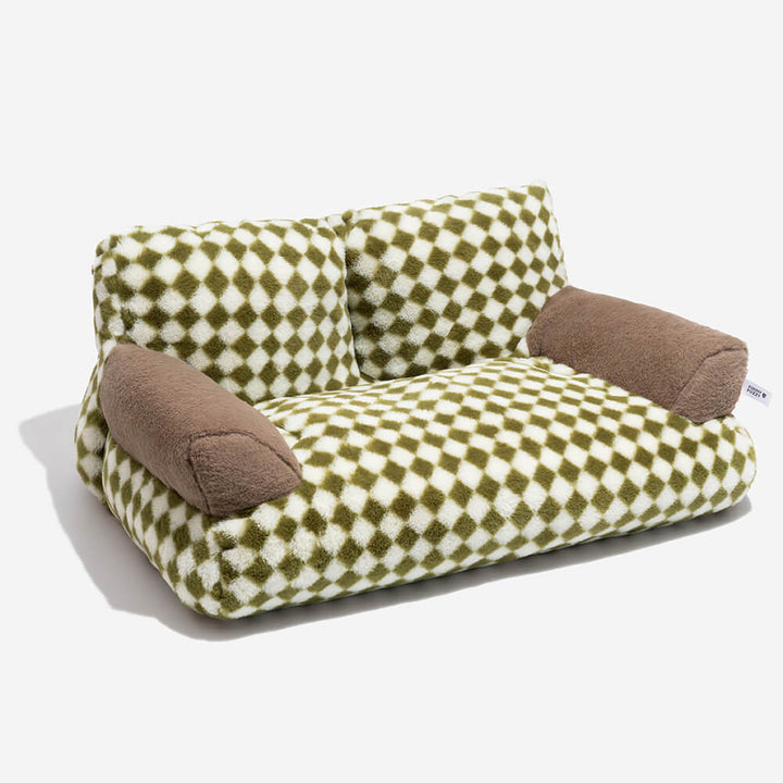 Retro-style pet sofa bed, 'Vintage Diamond' for cozy feline and canine naps