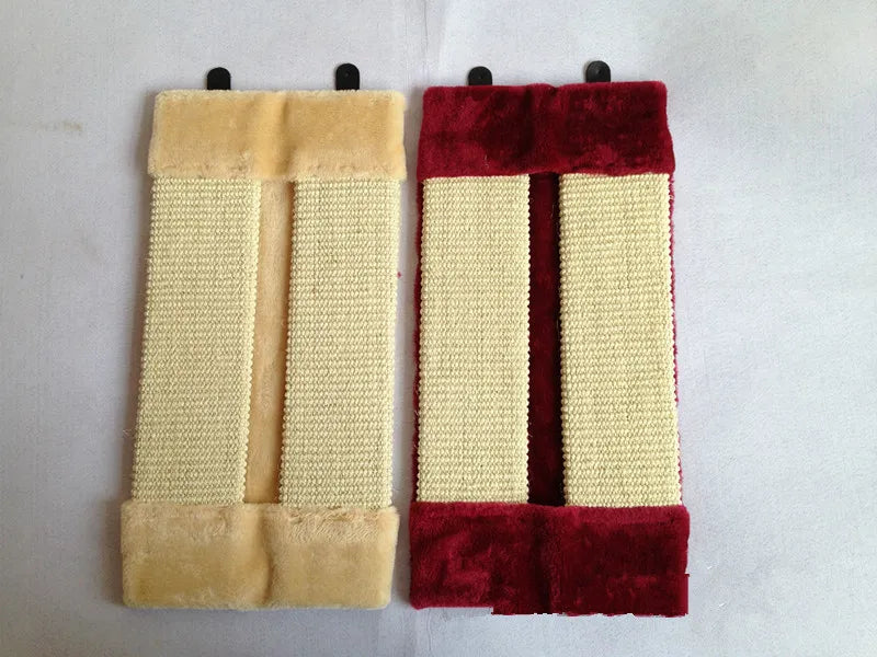 Space-saving wall-mounted cat scratcher with a plush cover, perfect for active cats