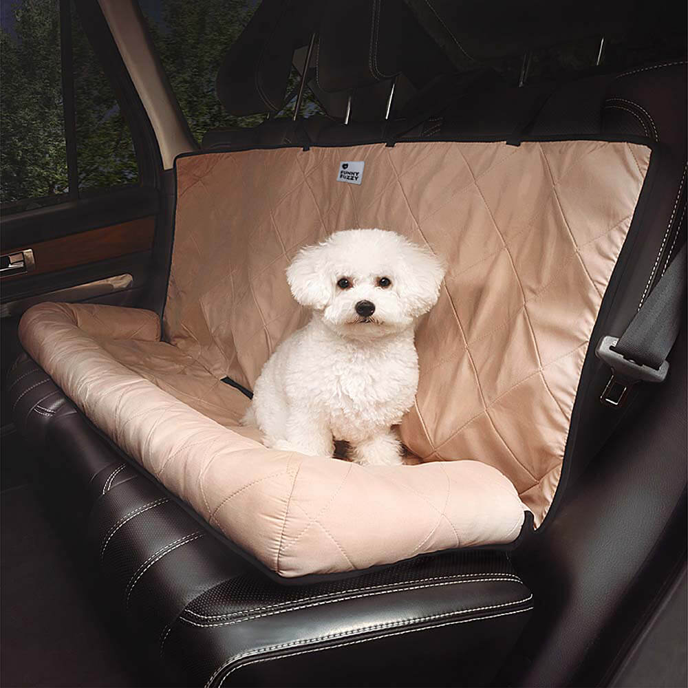 Close-up of dog car seat cover fabric, durable and waterproof pet travel accessory