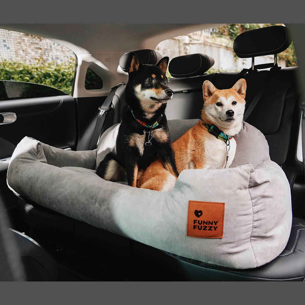 Adjustable dog car seat cover, secure pet travel bed for vehicle safety