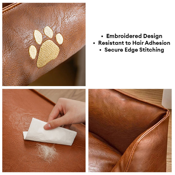 Aerial view of a robust waterproof faux leather dog bed, pet sofa with ample space for dogs to relax