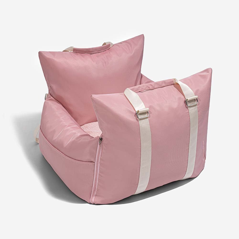Grey waterproof pet travel bed and car seat, provides a secure and elevated view for dogs.