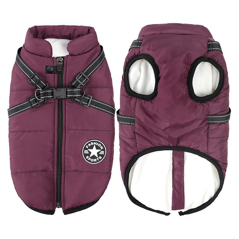 Dog jacket: waterproof winter coat with integrated harness and soft inner lining for ultimate comfort