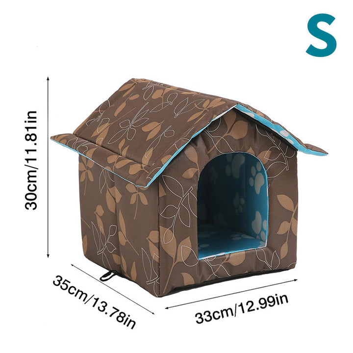Durable and weatherproof outdoor pet shelter with a comfortable self-warming pad.