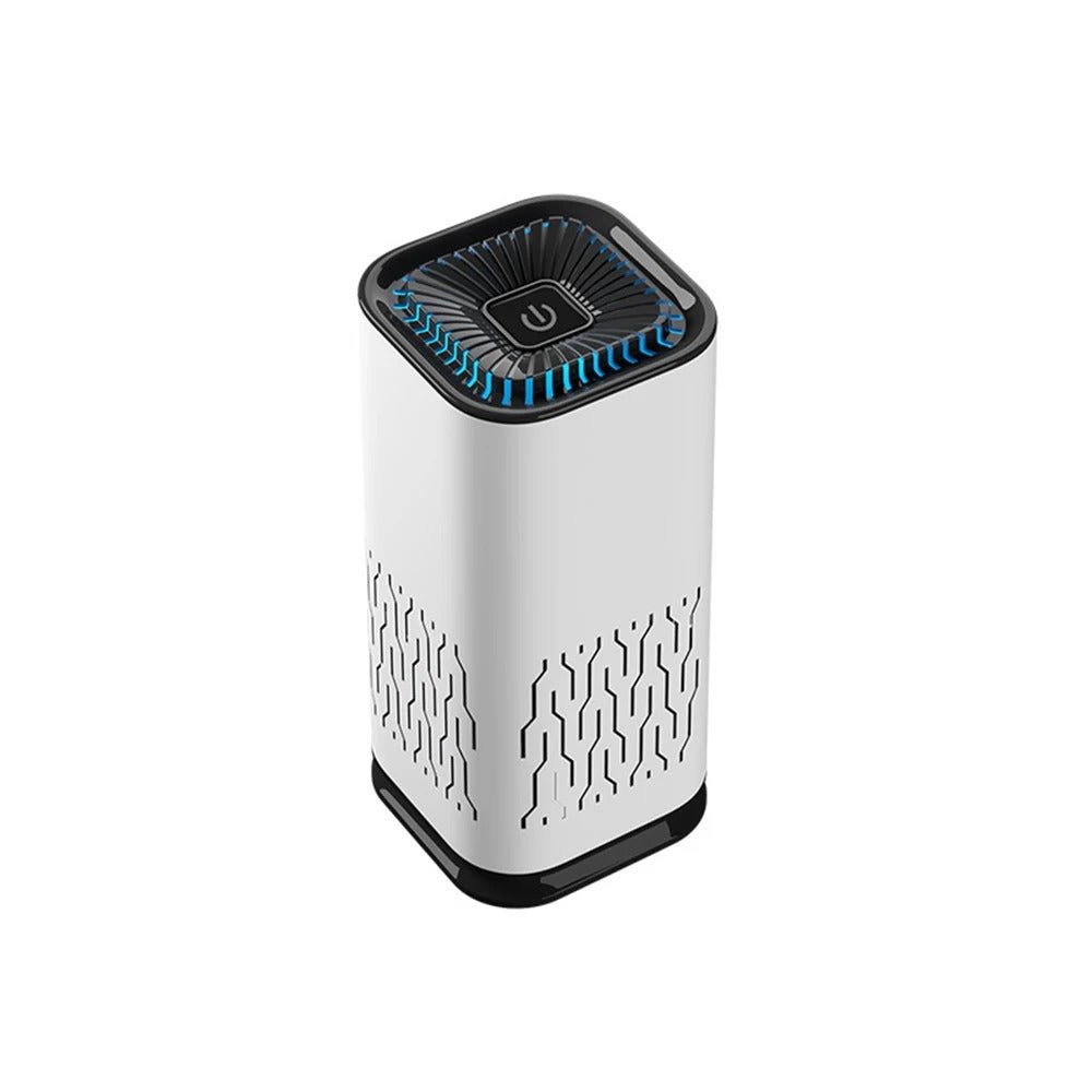 White air purifier with HEPA filter, ideal for pet owners to remove allergens and odors, 120 char max