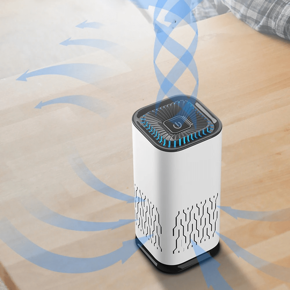 Compact air purifier with HEPA filter, effectively controls pet odors and airborne allergens for a fresh home