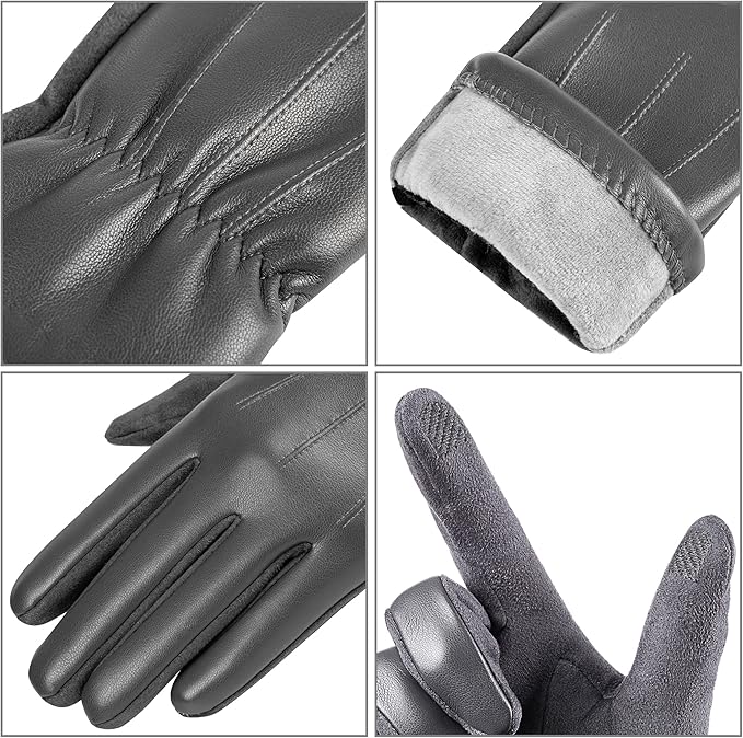 Comfortable men's suede winter gloves with soft wool lining, elegant style & touchscreen friendly.