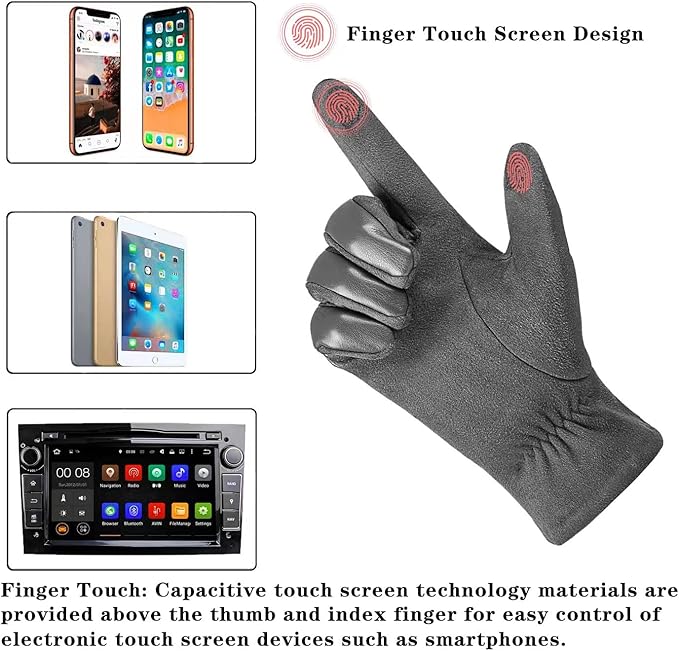 Durable men's leather & suede winter gloves, touchscreen friendly, providing warmth & wind protection.