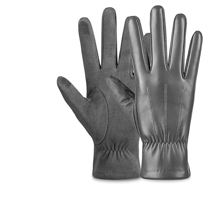 Men's warm suede leather winter gloves with touchscreen capability & wool lining for ultimate comfort.