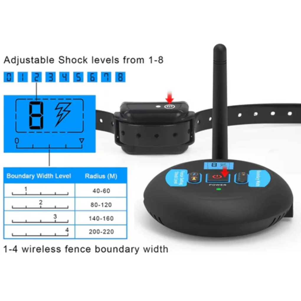 Pet safety: wireless dog fence collar for reliable outdoor pet containment, 200m range.